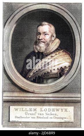 WILLEM LODEWIJK NASSAU Niederländischer Soldat und Staatsmann, stadhouder van Friedland en Groningen. Kolorierte Version von : 10167114 Datum: 1560 - 1620 Stockfoto