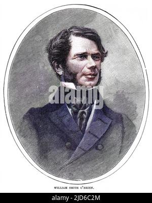 WILLIAM SMITH O'BRIEN - irischer Staatsmann, Patriot, der sich 1844 auf die Seite der aufhebenden Agitation stellte, aber mit O'Connell brach und sich für eine revolutionäre Agenda einsetzte, die zu Schwierigkeiten führte. Kolorierte Version von : 10168016 Datum: 1803 - 1864 Stockfoto