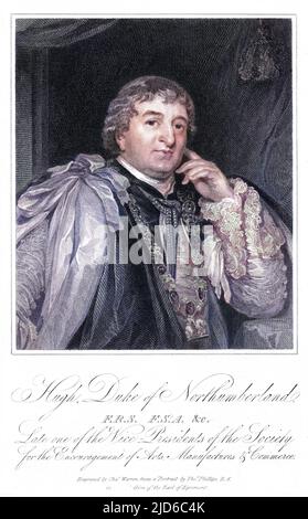 HUGH PERCY, earl und zweiter Herzog von NORTHUMBERLAND Soldat und Staatsmann, Vizepräsident der Society for the Encouragement of Arts, Manufactures and Commerce. Kolorierte Version von : 10167658 Datum: 1742 - 1817 Stockfoto