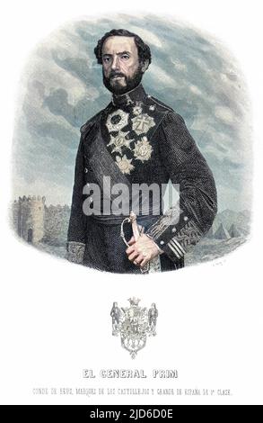 JUAN PRIM Y PRATS, Marques de los Castillejos Spanischer Soldat und Staatsmann Colorized Version of : 10173049 Datum: 1814 - 1870 Stockfoto