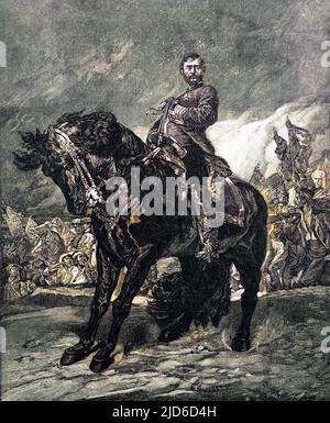 JUAN PRIM Y PRATS, Marques de los Castillejos Spanischer Soldat und Staatsmann zu Pferd, colorierte Version von : 10173052 Datum: 1814 - 1870 Stockfoto