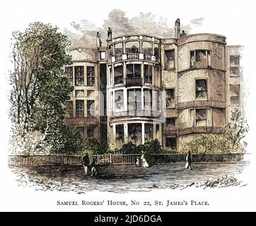 Samuel ROGERS' Haus am 22 St James' Place, London. Kolorierte Version von : 10174444 Datum: 1847 Stockfoto