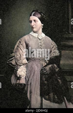 Isabella Mary Beeton, geborene Mayson (1836 - 1865), englische Kochautorin, im Bild um 1858. Beetons 'Book of Household Management', das erstmals 1859 veröffentlicht wurde, machte ihren Namen zu einem Wort im Haushalt. Kolorierte Version von: 10219901 Datum: 1948 Stockfoto