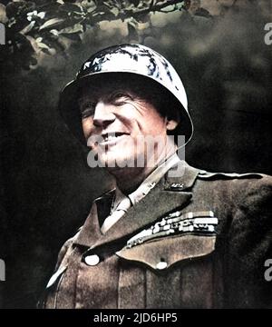 Generalleutnant George S. Patton (1885 - 1945), der amerikanische Militärkommandeur, Anfang 1945 abgebildet. Kolorierte Version von: 10220233 Datum: 1945 Stockfoto