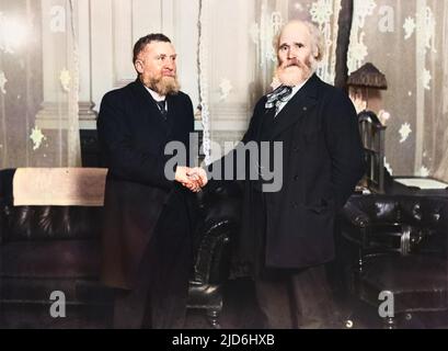 James Keir Hardie (1856-1915), schottischer Labour-Führer und Politiker mit Jean Jaures vom französischen Sozialistischen Teil (links). Kolorierte Version von: 10223808 Stockfoto