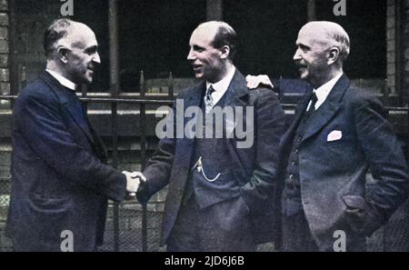 Eric Liddell (1902 - 1945), schottischer Athlet, Rugby Union International und Missionar, Olympiasieger der Goldmedaille 400m bei den Olympischen Spielen 1924 in Paris und Gegenstand des Oscar-prämierten Films Chariots of Fire von 1981. Während eines Besuches in England bei einem Treffen der Albert Hall-Kongregationen gegrüßt - er diente von 1928 bis 1945 als Missionar in China. Kolorierte Version von: 10502367 Datum: 1931 Stockfoto