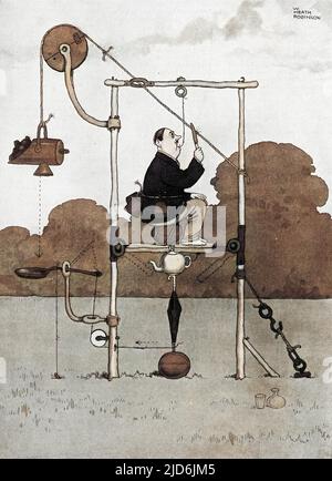 Ein weiteres gut durchdachtes Experiment in der Zahnheilkunde von Heath Robinson, dem Gadget King und Mastermind hinter endlosen verworrenen Kontraktionen und dummen Ideen. Kolorierte Version von: 10587554 Datum: 1927 Stockfoto