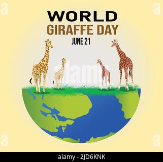 Welt Giraffe Tag 3D Erdkugel mit Giraffe auf Gras stehen . Vorlage für Banner Poster und Karte modern abstrakt. Vektorgrafik Stock Vektor
