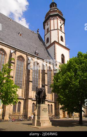 Deutschland, Sachsen, Leipzig, Tomaskirche, Thomaskirche, Bachstatue, Stockfoto