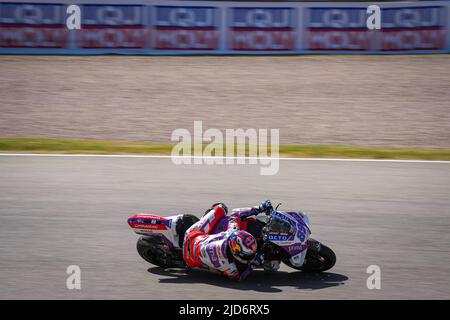 Hohenstein Ernstthal, Deutschland. 18.. Juni 2022. Qualifying für den MotoGP Liqui Moly Motorrad Grand Prix Deutschland auf dem Sachsenring Circuit. 18. Juni 2022 in Bild: 89 Jorge Martin Clasificacion del Gran Premio Liqui Moly Motorrad de MotoGP de Alemania en el Circuito de Sachsenring, 18 de Junio de 2022 POOL/ MotoGP.com/Cordon die Pressebilder sind nur für den redaktionellen Gebrauch bestimmt. Obligatorischer Kredit: © motogp.com Kredit: CORDON PRESS/Alamy Live News Stockfoto