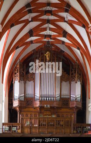 Deutschland, Sachsen, Leipzig, Tomaskirche, Thomaskirche, Innenraum, Orgel, Stockfoto