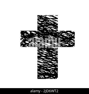 Abstraktes religiöses Kreuz aus Doodle-Linien. Vektorgrafik Stock Vektor