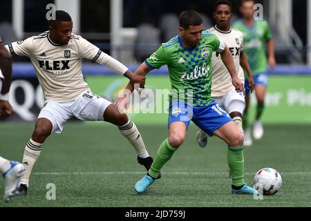 18. Juni 2022: = während des MLS-Fußballmatches zwischen LAFC und Seattle Sounders FC im Lumen Field in Seattle, WA. Steve Faber/CSM Stockfoto