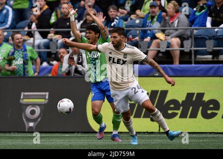 18. Juni 2022: = während des MLS-Fußballmatches zwischen LAFC und Seattle Sounders FC im Lumen Field in Seattle, WA. Steve Faber/CSM Stockfoto