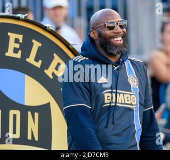 Chester, Pennsylvania, USA. 18.. Juni 2022. 18. Juni 2022, Chester PA- ehemaliger Spieler von Philadelphia Eagle, MALCOLM JENKINS, beim Union-Spiel kurz vor dem Sieg über die Union-Trommel. (Bild: © Ricky Fitchett/ZUMA Press Wire) Stockfoto