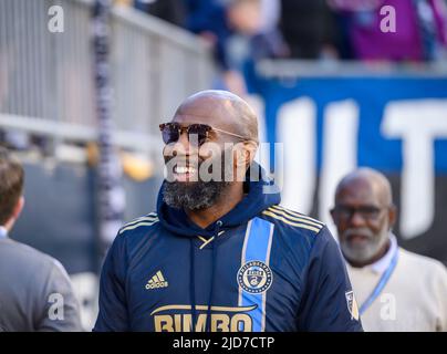 Chester, Pennsylvania, USA. 18.. Juni 2022. 18. Juni 2022, Chester PA- ehemaliger Spieler von Philadelphia Eagle, MALCOLM JENKINS, beim Union-Spiel kurz vor dem Sieg über die Union-Trommel. (Bild: © Ricky Fitchett/ZUMA Press Wire) Stockfoto