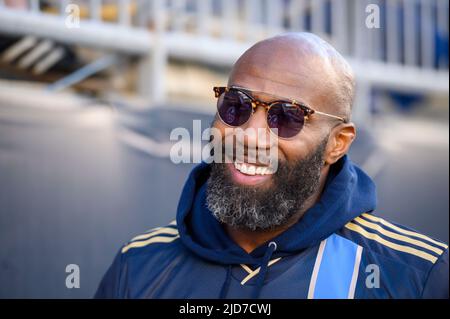 Chester, Pennsylvania, USA. 18.. Juni 2022. 18. Juni 2022, Chester PA- ehemaliger Spieler von Philadelphia Eagle, MALCOLM JENKINS, beim Union-Spiel kurz vor dem Sieg über die Union-Trommel. (Bild: © Ricky Fitchett/ZUMA Press Wire) Stockfoto