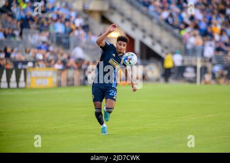 Chester, Pennsylvania, USA. 18.. Juni 2022. 18. Juni 2022, Chester PA-Philadelphia Union-Spieler, NATHAN HarRIEL (26) im Einsatz gegen den FC Cincinnati während des Spiels im Subaru Park (Foto: © Ricky Fitchett/ZUMA Press Wire) Stockfoto