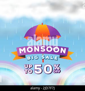 Monsun Saison Gradient Verkauf Banner Poster Illustration Stock Vektor