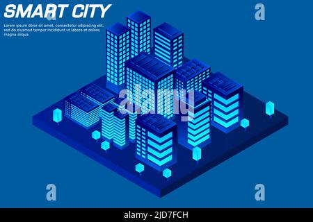 Isometrische Stadt Der Zukunft. Immobilien und Bauindustrie Konzept. Virtuelle Realität. Vektorgrafik. Stock Vektor