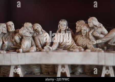 Das letzte Abendmahl Jesu. Wunderschöne italienische Kunstwerke auf dem Tisch Stockfoto