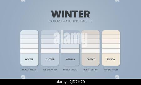 Winter-Farbschemata Ideen.Farbpaletten sind Trends Kombinationen und Palette Führer in diesem Jahr, eine Tabelle Farbtöne in RGB oder HEX. Eine Farb-swa Stock Vektor