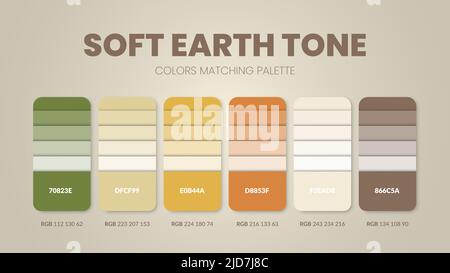 Farbschemata für Erdtöne Ideen.Farbpaletten sind Trends Kombinationen und Palettenführungen in diesem Jahr, eine Tabelle Farbtöne in RGB oder HEX. Ein Farb-swat Stock Vektor