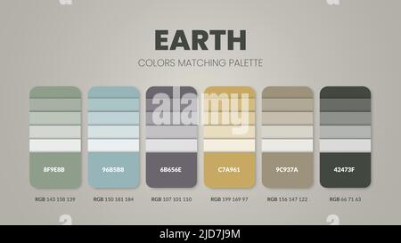 Farbschemata für Erdtöne Ideen.Farbpaletten sind Trends Kombinationen und Palettenführungen in diesem Jahr, eine Tabelle Farbtöne in RGB oder HEX. Ein Farb-swat Stock Vektor