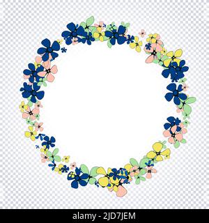 Schöne helle Blumen. Sommer runden Rahmen mit Handzeichnung blau rosa gelben Blüten. Blumenkranz. Vektor botanisches Design für Druck, Hochzeit, bi Stock Vektor