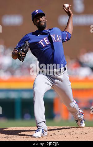 DETROIT, MI – 18. JUNI: Die Texas Rangers, die den Pitcher Taylor Hearn (52) starten, spielen am 18. Juni 2022 im Comerica Park in Detroit, Michigan, gegen die Detroit Tigers. (Joe Robbins/Image of Sport) Stockfoto