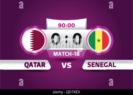 katar gegen Senegal, Fußball-Weltmeisterschaft 2022, Gruppe A. WM-Spiel gegen Mannschaften mit sportlichem Hintergrund, Meisterschaft Stock Vektor