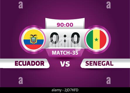 Ecuador gegen Senegal, Fußball-Weltmeisterschaft 2022, Gruppe A. WM-Spiel gegen Mannschaften mit sportlichem Hintergrund, Meisterschaft Stock Vektor