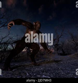 Illustration eines Werwolf in der Nacht im gruseligen Forest - 3d-Rendering Stockfoto