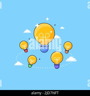 Mehrere Ideen Team arbeiten Brainstorming visuelle Konzept-Design mit Glühbirne und Wolke Vektor Illustration Stock Vektor