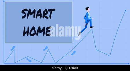 Konzeptunterschrift Smart Home. Business Overview Automation System control lighting Climate Entertainment Systems usineessman steigt nach oben Wachstum Stockfoto