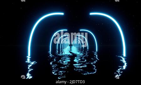 Neon Licht Bogen auf Meer Digitale Kunst schöne abstrakte Hintergrund 3D Rendern Stockfoto