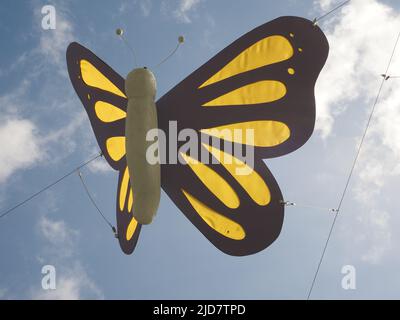 Schmetterlingsinstallation in Southgate, Bath, unterstützt die Arbeit des Trauma Breakthrough. Steht für Hoffnung und Freiheit. Stockfoto