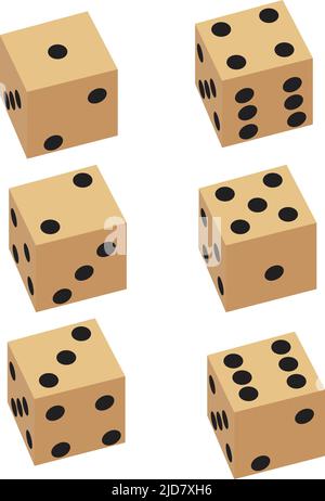 Würfelspiel. Satz von Spielwürfeln, isoliert auf weißem Hintergrund. Würfel in einem flachen und linearen Design von eins bis sechs. Vektorgrafik Stock Vektor