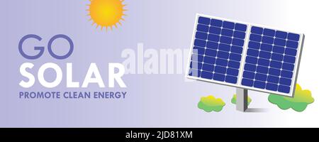 Go Solar Illustration Für Infografik Solarpanel Sonne Sauberer Strom Grüne Erneuerbare Nachhaltige Energie Selbstbewusstsein Innovative Energie Stock Vektor