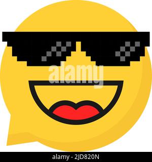 Pixelart-Brille auf lachender Emoji-Blase Stock Vektor