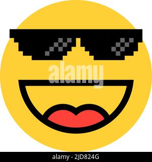 Lachendes Emoji mit Pixelart-Brille Stock Vektor