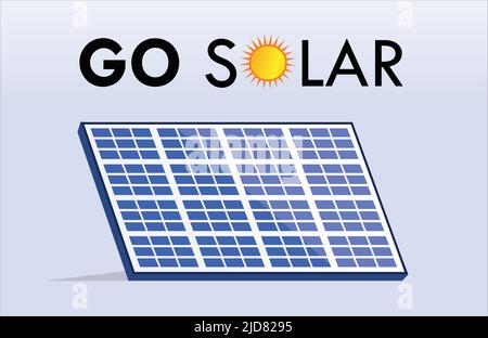 Go Solar Grafik Illustration Für Solarpanel Saubere Elektrizität Grüne Erneuerbare Nachhaltige Energie Selbstbewusstsein Innovative Infografik Umwelt Stock Vektor