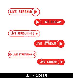 Schaltflächen für Live-Streaming-Symbole für die Übertragung oder den Online-Stream. Vektorgrafik. Stock Vektor