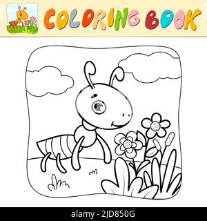 Malbuch oder Malseite für Kinder. Vektorgrafik ANT schwarz/weiß. Natur Hintergrund Stock Vektor