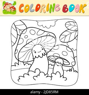 Malbuch oder Malseite für Kinder. Vektor-Illustration für Pilze in Schwarz und Weiß. Natur Hintergrund Stock Vektor