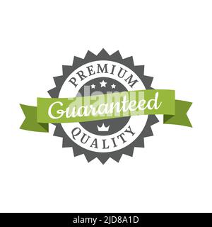 Premium-Qualität garantiert Etikett mit Band. Farbenfrohe Vektoraufkleber, Stempel oder Abzeichen. Stock Vektor