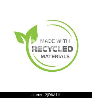 Hergestellt mit Etikett aus recycelten Materialien. Umweltfreundliche Verpackung Vektor-Symbol. Stock Vektor