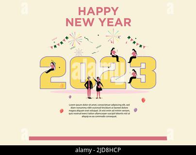 Frohes Neues Jahr 2023 Banner Design, 2023 Text Stock Vektor