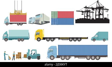 Logistik und Versand, Containertransport, Illustration Stock Vektor