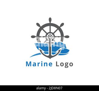 Marine Cruise Logo Design Mit Anker- & Schiffselement Stock Vektor